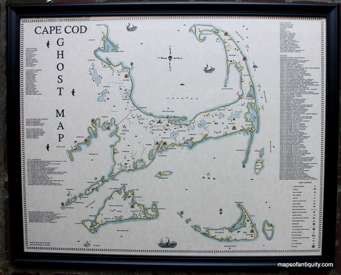 Hand-Colored-Unframed.---Cape-Cod-Ghost-Map-framed-for-shipping-Cape-Cod-Ghost-&-Treasure-Maps-Cape-Cod-and-Islands-Recent--Maps-Of-Antiquity