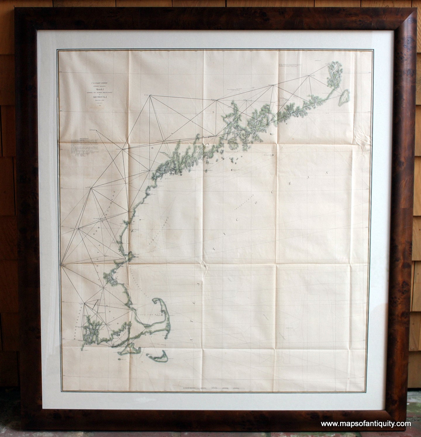 Framed-Hand-Colored-Antique-Triangulation-Report-Chart-Northeast-Coast-Framed-Hand-Colored-Antique-Triangulation-Report-Charts-of-the-Northeast-Coast-**********-Holiday-Gift-Antique-Nautical-Chart-1860-U.S.-Coast-Survey-Maps-Of-Antiquity