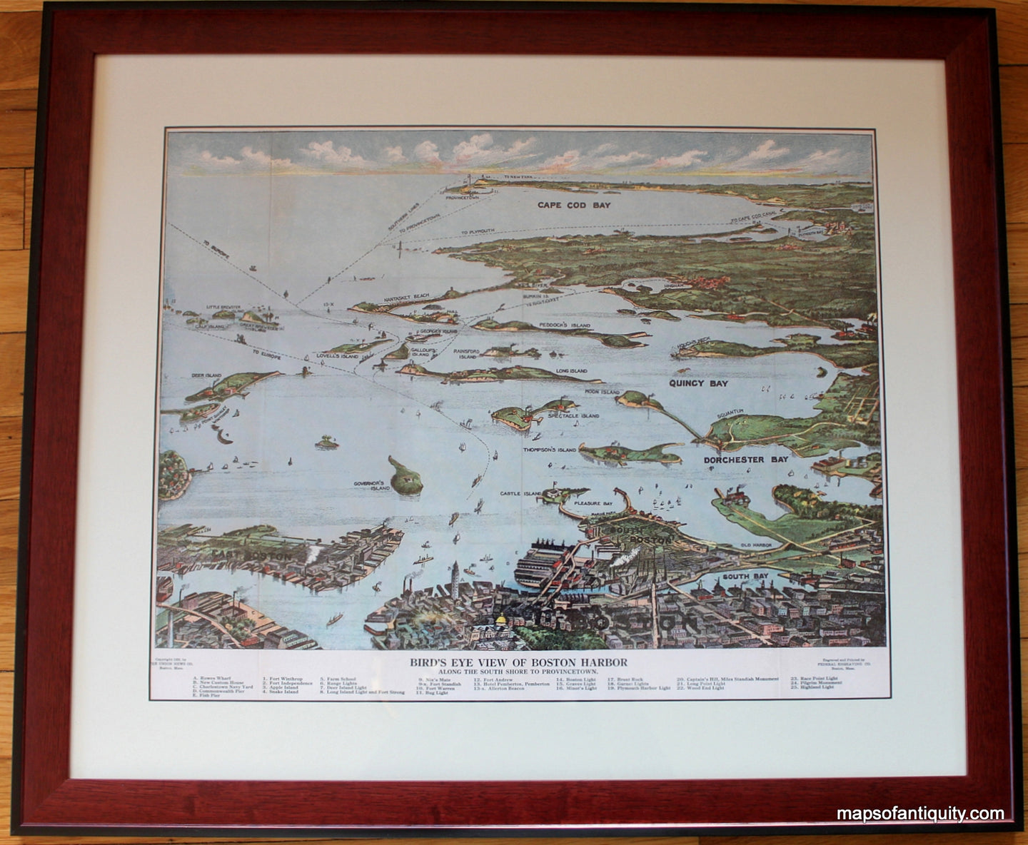Framed-Reproduction-Bird's-Eye-View-of-Boston-Harbor---Reproduction-Holiday-Gift-Framed-Reproduction-Reproduction--Maps-Of-Antiquity