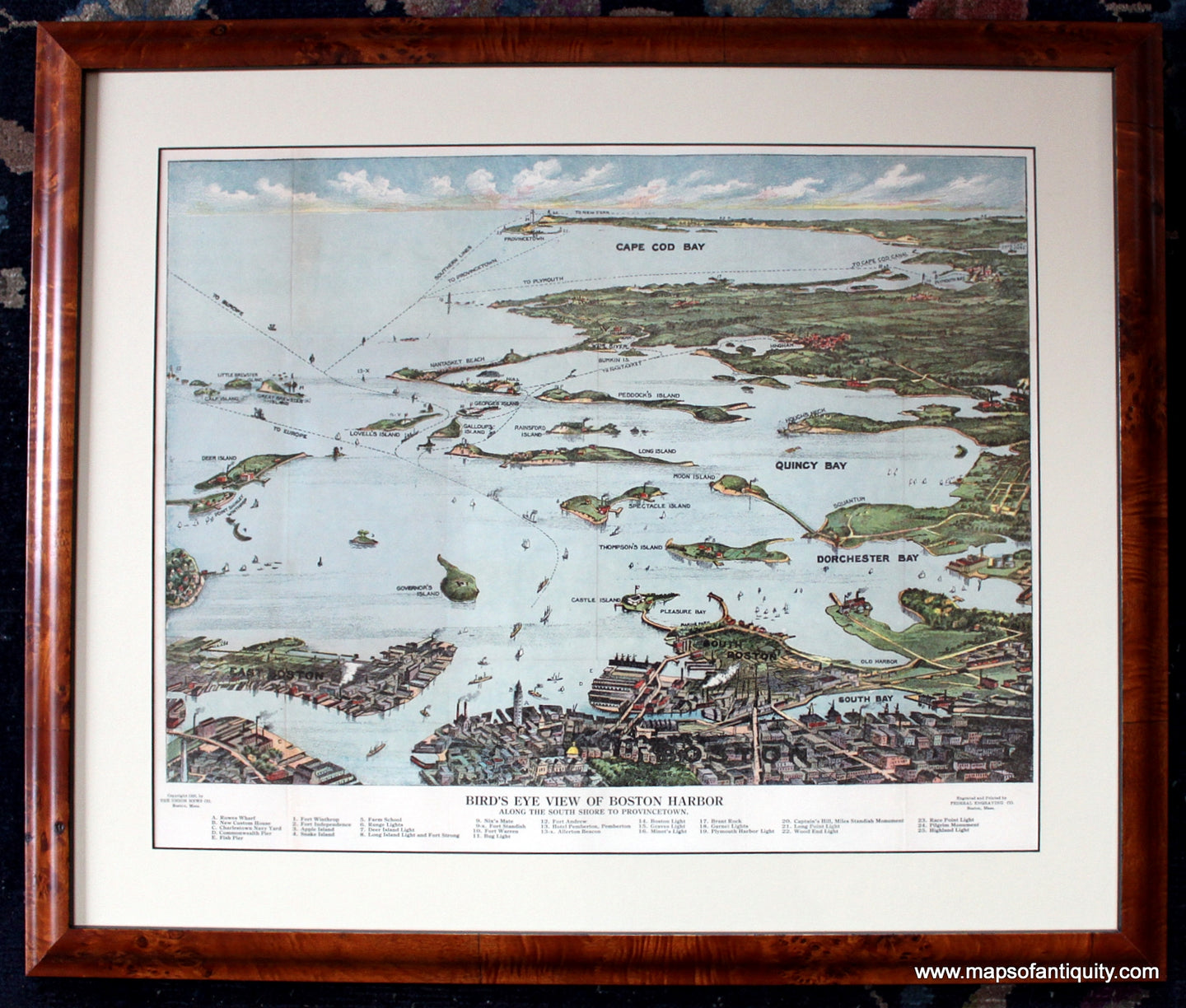 Framed-Reproduction-Bird's-Eye-View-of-Boston-Harbor---Reproduction-Holiday-Gift-Reproductions-Reproduction-Federal-Engraving-Co.-Maps-Of-Antiquity