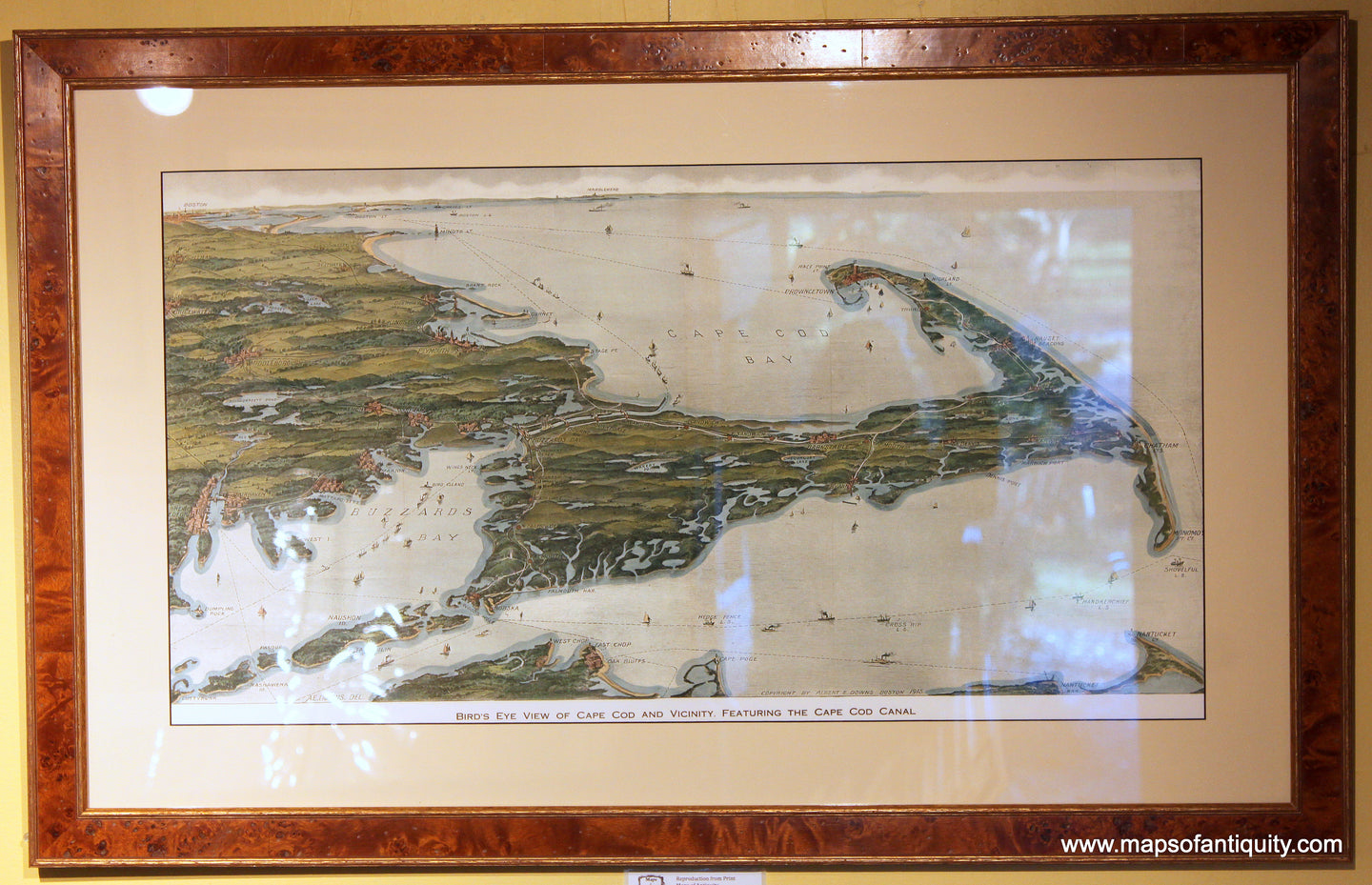 Framed-Reproduction-Cape-Cod-Bird's-Eye-View-Framed-Hand-Colored-Reproduction-Framed-Reproduction-Cape-Cod-and-Islands-Reproduction-Downs-Maps-Of-Antiquity