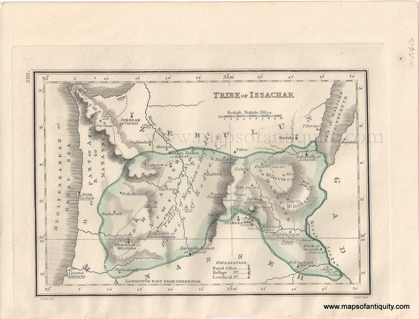 Genuine-Antique-Map-Tribe-of-Issachar,-on-an-extended-scale-1823-J.-Wyld-Maps-Of-Antiquity