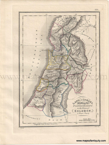 Genuine-Antique-Map-Land-of-Israel,-showing-the-Purveyorships-in-the-Region-of-Solomon-1823-J.-Wyld-Maps-Of-Antiquity