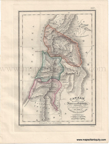 Genuine-Antique-Map-Canaan-after-the-return-of-the-Jews-from-Captivity,-when-it-was-divided-into-Three-Provinces---Judea,-Samaria-and-Galilee-1823-J.-Wyld-Maps-Of-Antiquity