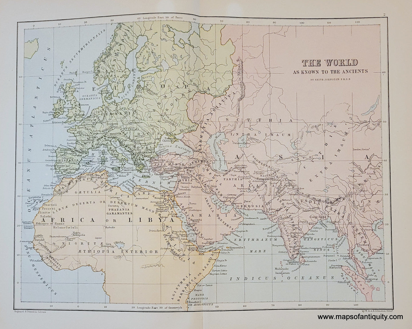 Genuine-Antique-Map-The-World-as-Known-to-the-Ancients-1910-Johnston-Maps-Of-Antiquity