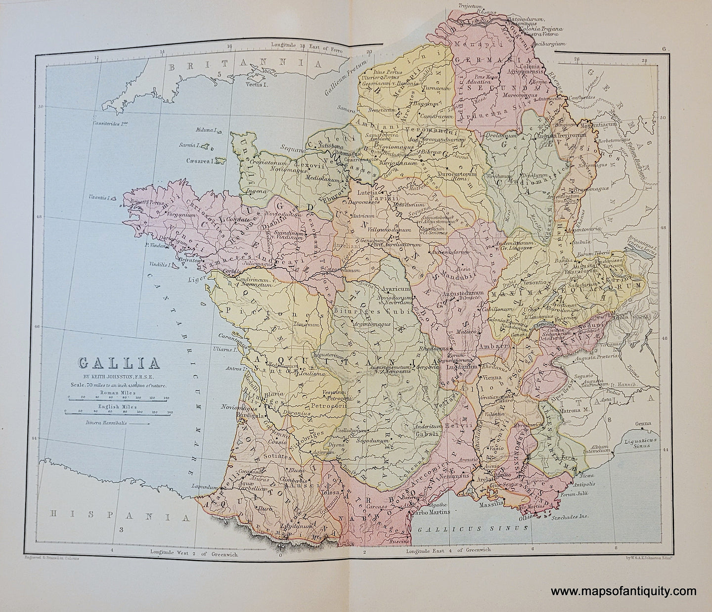 Genuine-Antique-Map-Gallia-France-1910-Johnston-Maps-Of-Antiquity