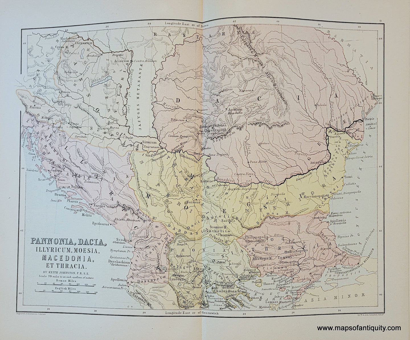 Genuine-Antique-Map-Pannonia-Dacia-The-Balkans-1910-Johnston-Maps-Of-Antiquity