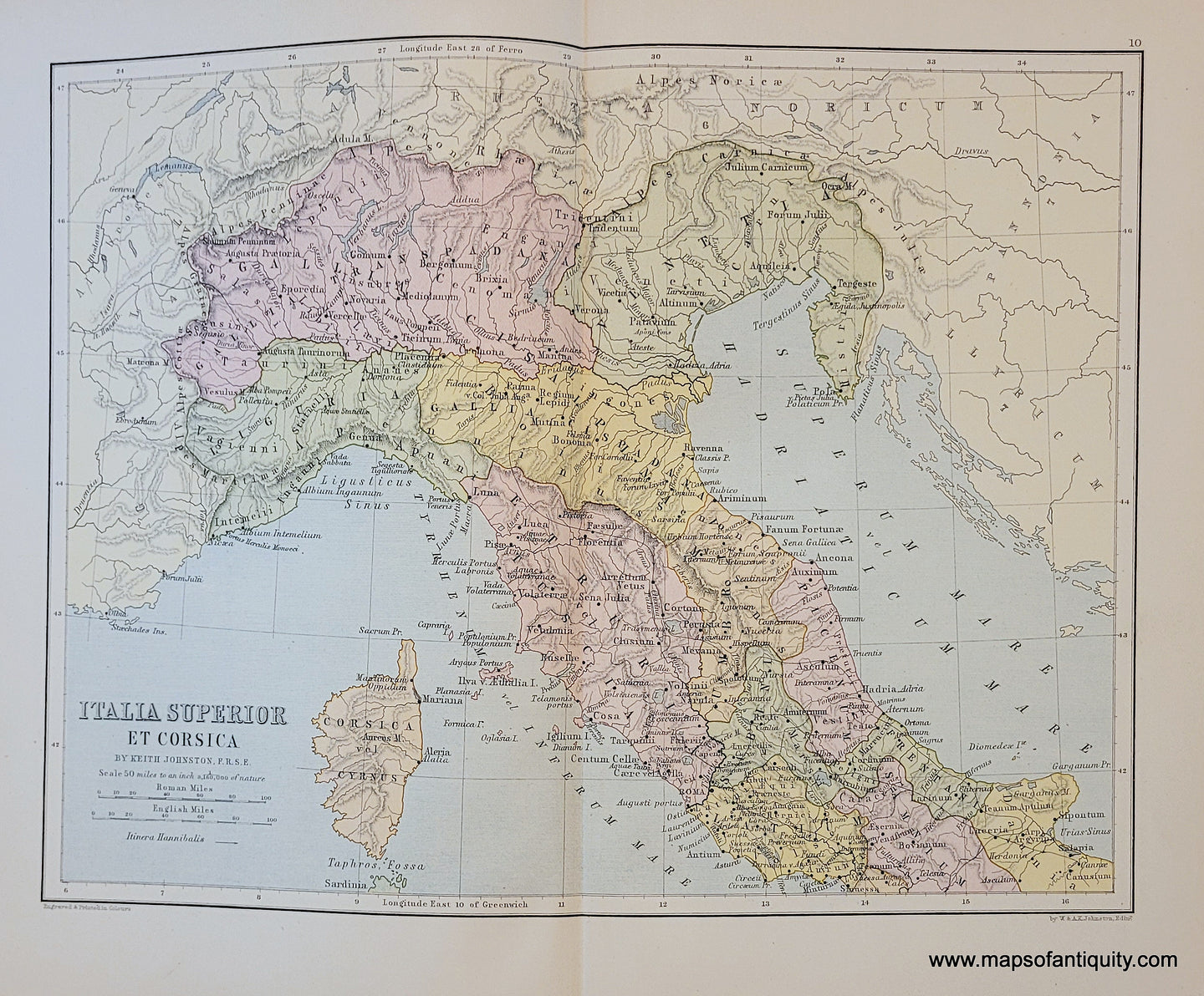Genuine-Antique-Map-Italia-Superior-et-Corsica-Northern-Italy-1910-Johnston-Maps-Of-Antiquity