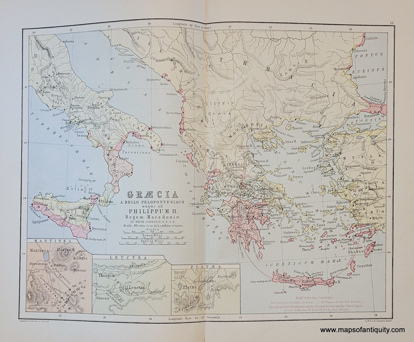 Genuine-Antique-Map-Graecia-a-Bello-Peloponnesiaco-usque-ad-Philippum-II-1910-Johnston-Maps-Of-Antiquity