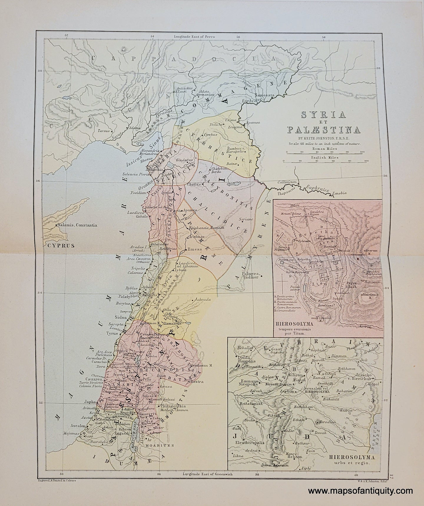 Genuine-Antique-Map-Syria-et-Palestina-1910-Johnston-Maps-Of-Antiquity