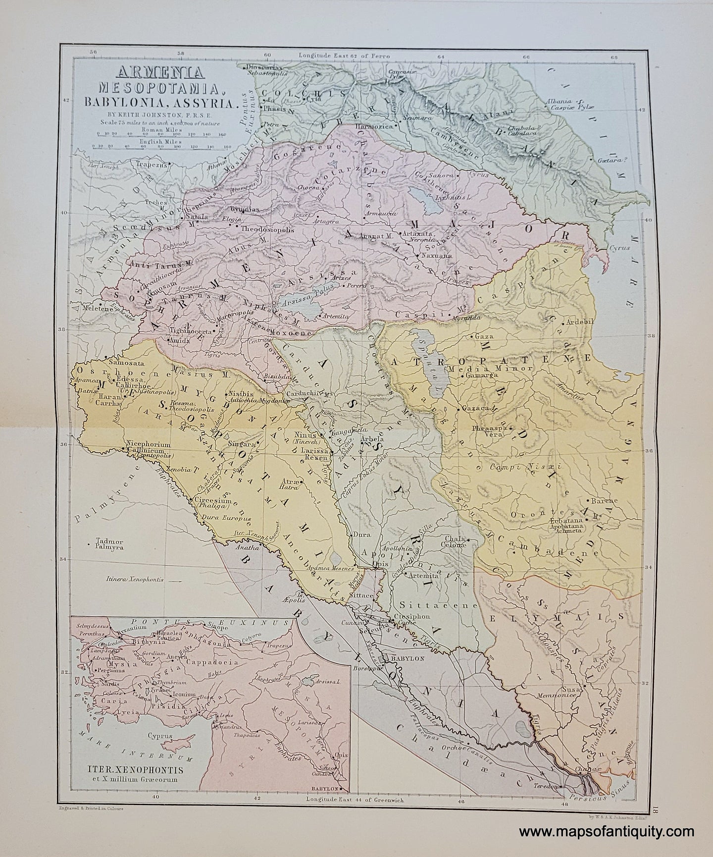 Genuine-Antique-Map-Armenia-Mesopotamia-Babylonia-1910-Johnston-Maps-Of-Antiquity