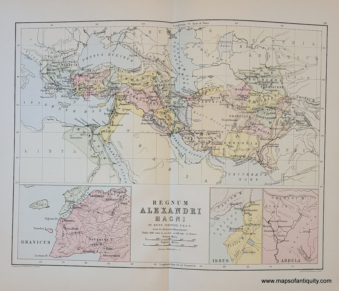 Genuine-Antique-Map-Regnum-Alexandri-Magni-Empire-of-Alexander-the-Great-1910-Johnston-Maps-Of-Antiquity