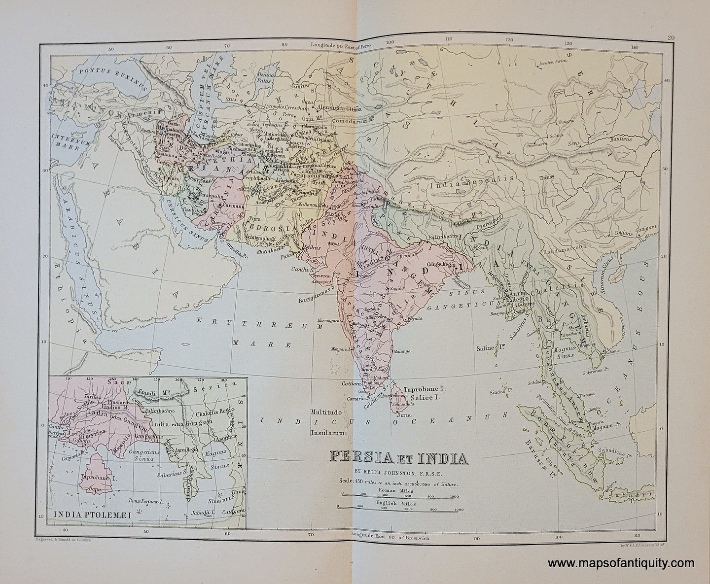 Genuine-Antique-Map-Persia-et-India-1910-Johnston-Maps-Of-Antiquity