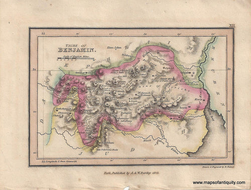 Genuine-Antique-Map-Tribe-of-Benjamin--1823-Palmer-Maps-Of-Antiquity