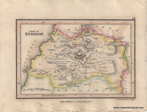 Genuine-Antique-Map-Tribe-of-Ephraim--1823-Palmer-Maps-Of-Antiquity