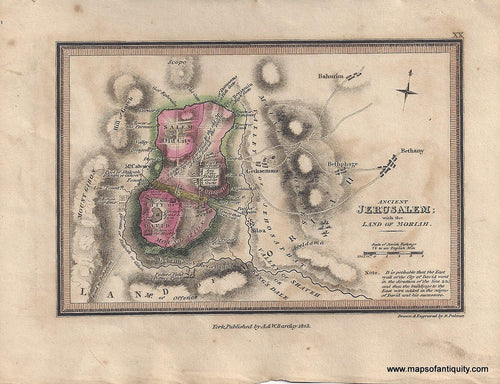 Genuine-Antique-Map-Ancient-Jerusalem--with-the-Land-of-Moriah-1823-Palmer-Maps-Of-Antiquity