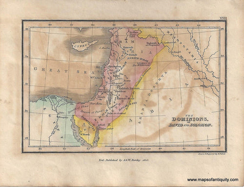 Genuine-Antique-Map-The-Dominions-of-David-and-Solomon--1823-Palmer-Maps-Of-Antiquity