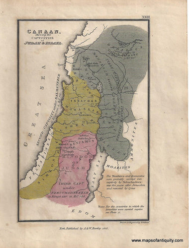 Genuine-Antique-Map-Canaan-shewing-the-Captivities-of-Judah-&-Israel--1823-Palmer-Maps-Of-Antiquity