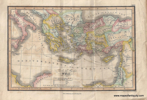 Genuine-Antique-Map-Travels-and-Voyages-of-St-Paul-1823-Palmer-Maps-Of-Antiquity