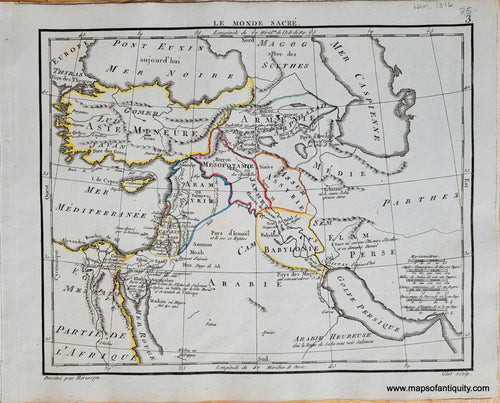 Genuine-Antique-Map-Middle-East-and-Holy-Land-Le-Monde-Sacre-Middle-East-Holy-Land-1816-Herisson-Maps-Of-Antiquity-1800s-19th-century