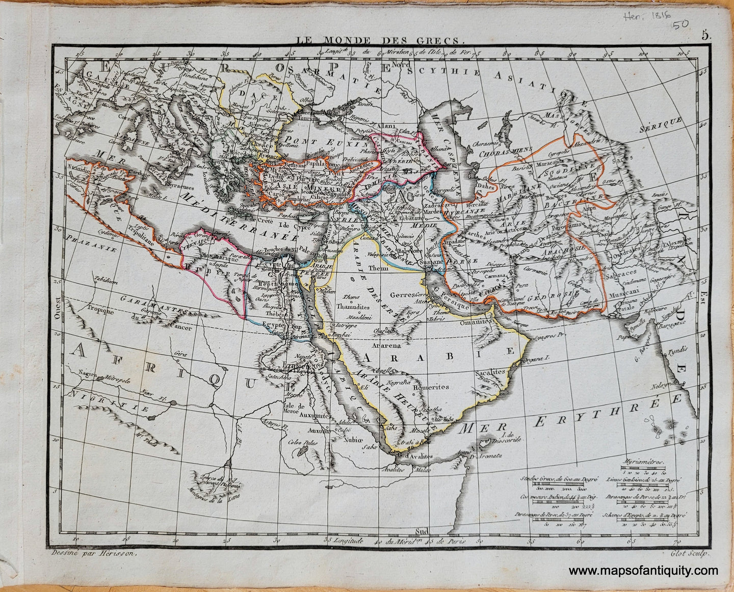 Genuine-Antique-Map-World-as-known-by-the-Greeks-Le-Monde-des-Grecs-Ancient-World-1816-Herisson-Maps-Of-Antiquity-1800s-19th-century