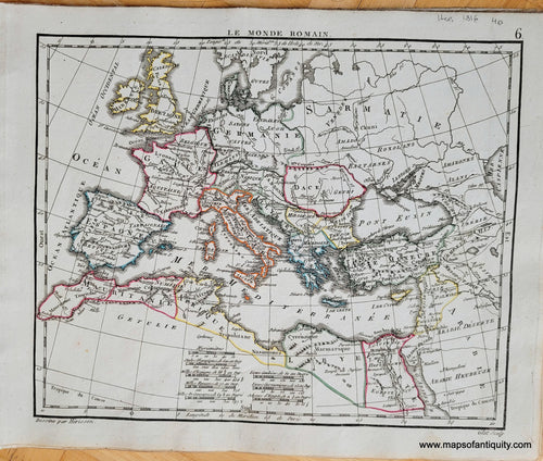 Genuine-Antique-Map-Roman-Empire-Le-Monde-Romain-Ancient-World-Europe-1816-Herisson-Maps-Of-Antiquity-1800s-19th-century