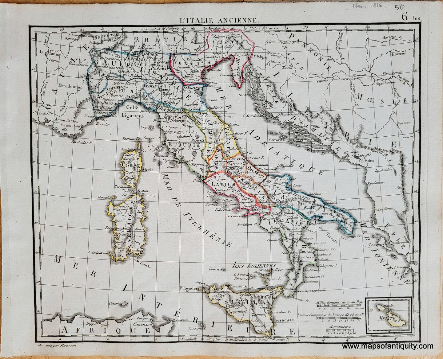 Genuine-Antique-Map-Italy-LItalie-Ancienne-Italy-1816-Herisson-Maps-Of-Antiquity-1800s-19th-century