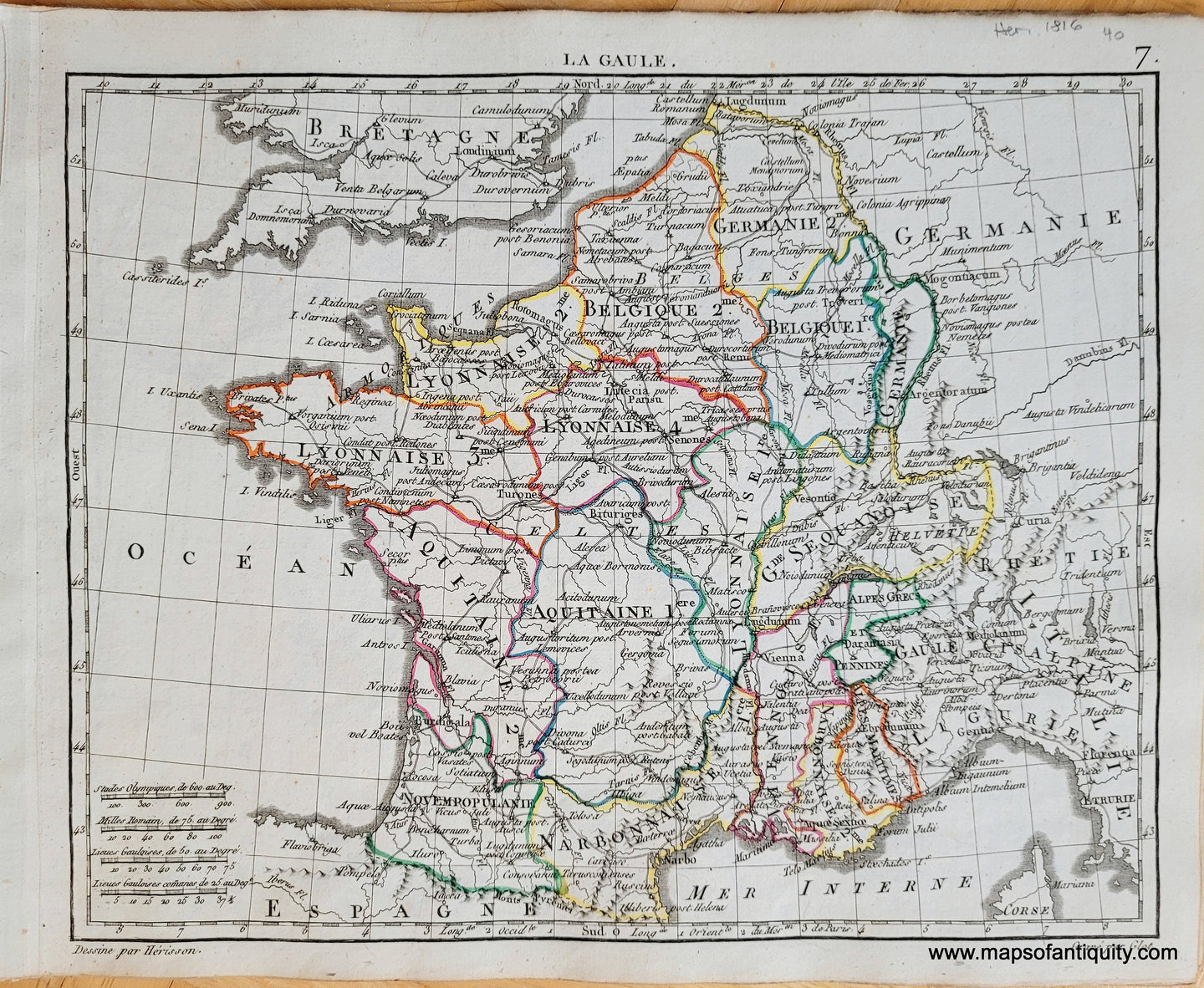 Genuine-Antique-Map-Ancient-France-La-Gaule-France-1816-Herisson-Maps-Of-Antiquity-1800s-19th-century