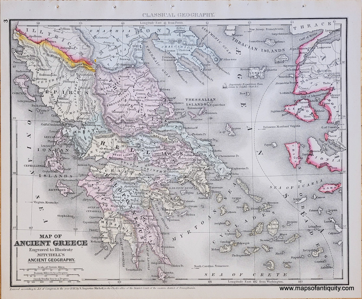 Genuine-Antique-Map-Map-of-Ancient-Greece-Engraved-to-Illustrate-Mitchells-Ancient-Geography-Ancient-World-Greece-1871-Mitchell-Maps-Of-Antiquity-1800s-19th-century