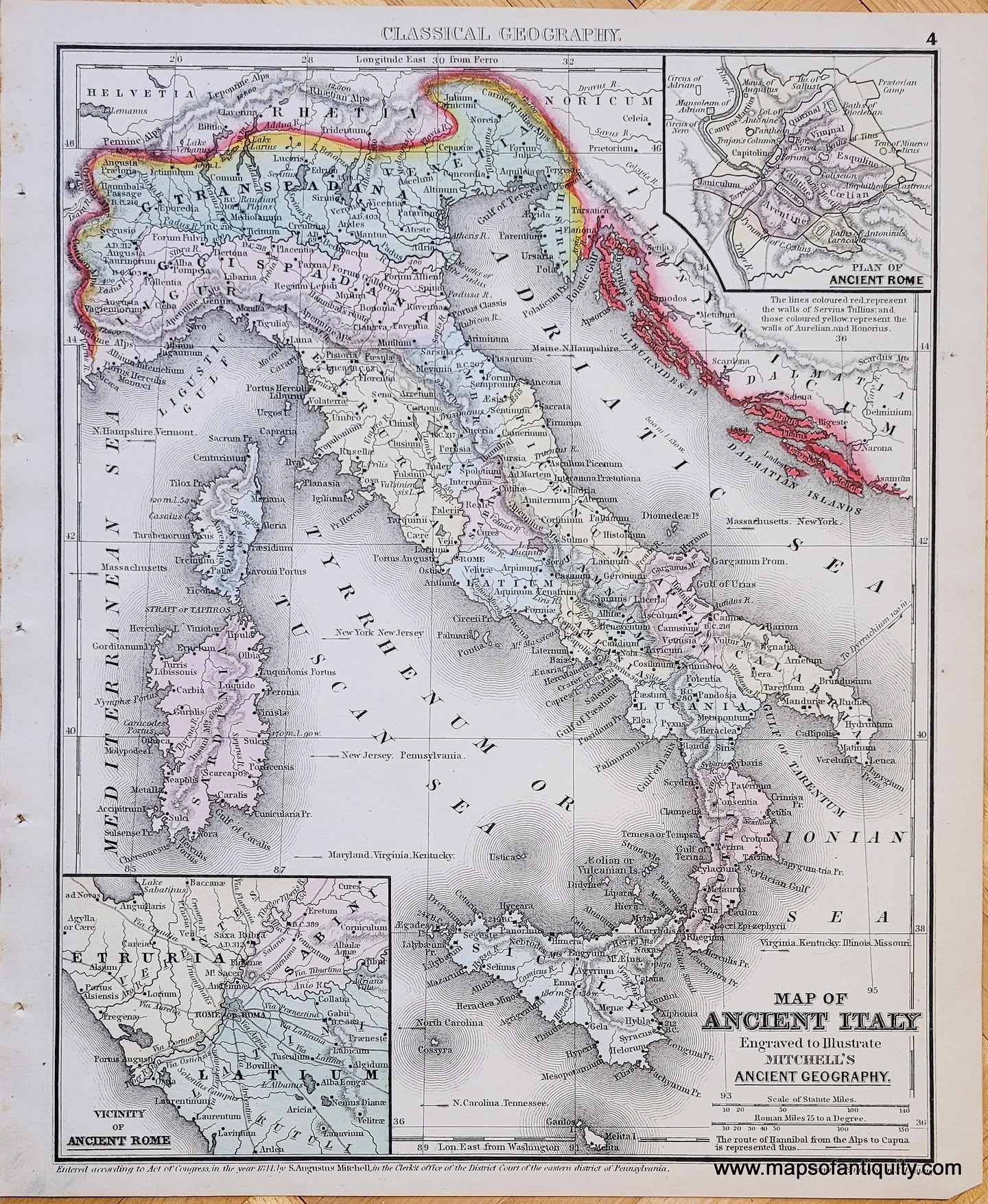 Genuine-Antique-Map-Map-of-Ancient-Italy-Engraved-to-Illustrate-Mitchells-Ancient-Geography-Ancient-World-Italy-1871-Mitchell-Maps-Of-Antiquity-1800s-19th-century