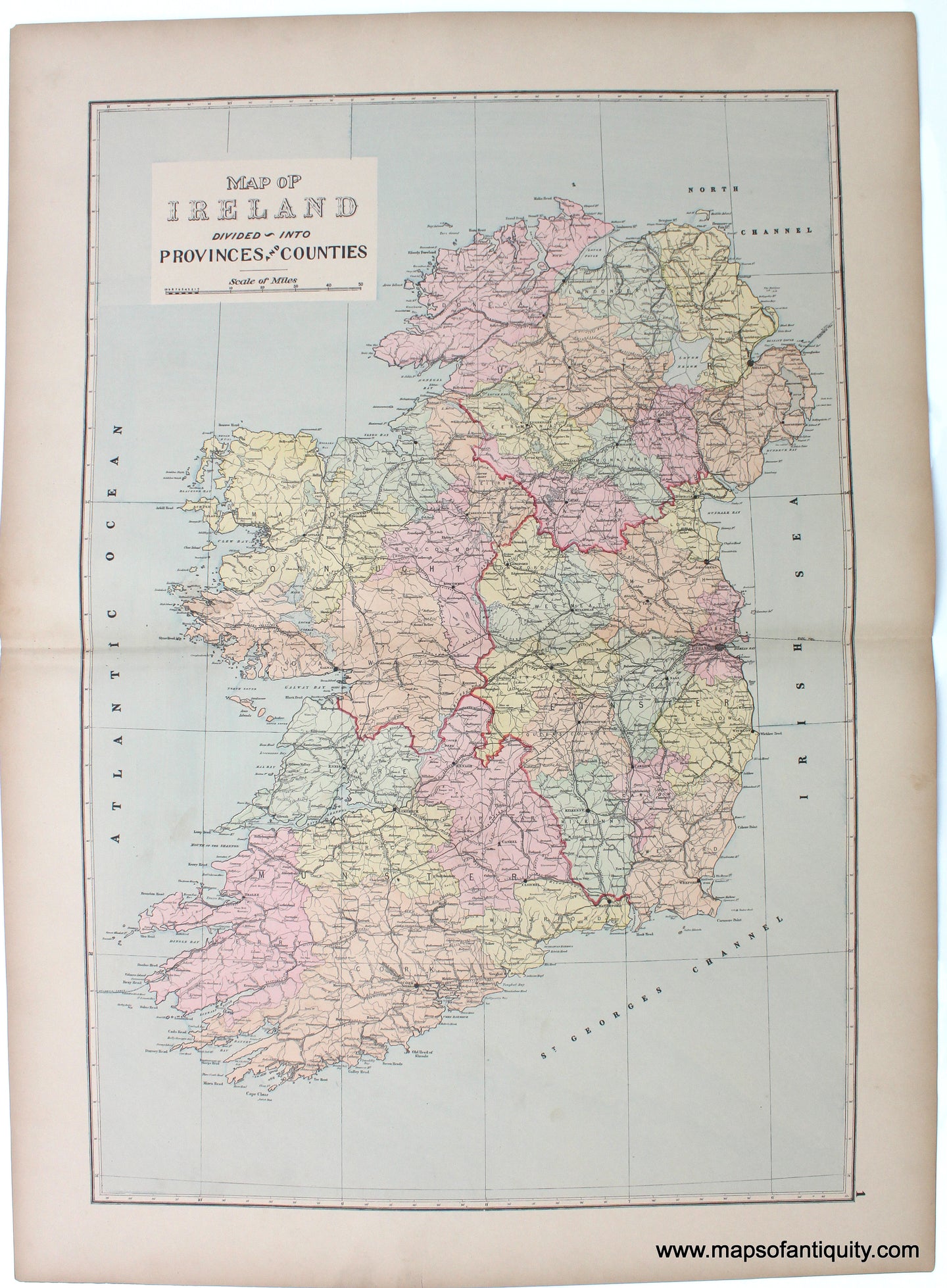 1901 - Map of Ireland Divided into Provinces and Counties - Antique Map