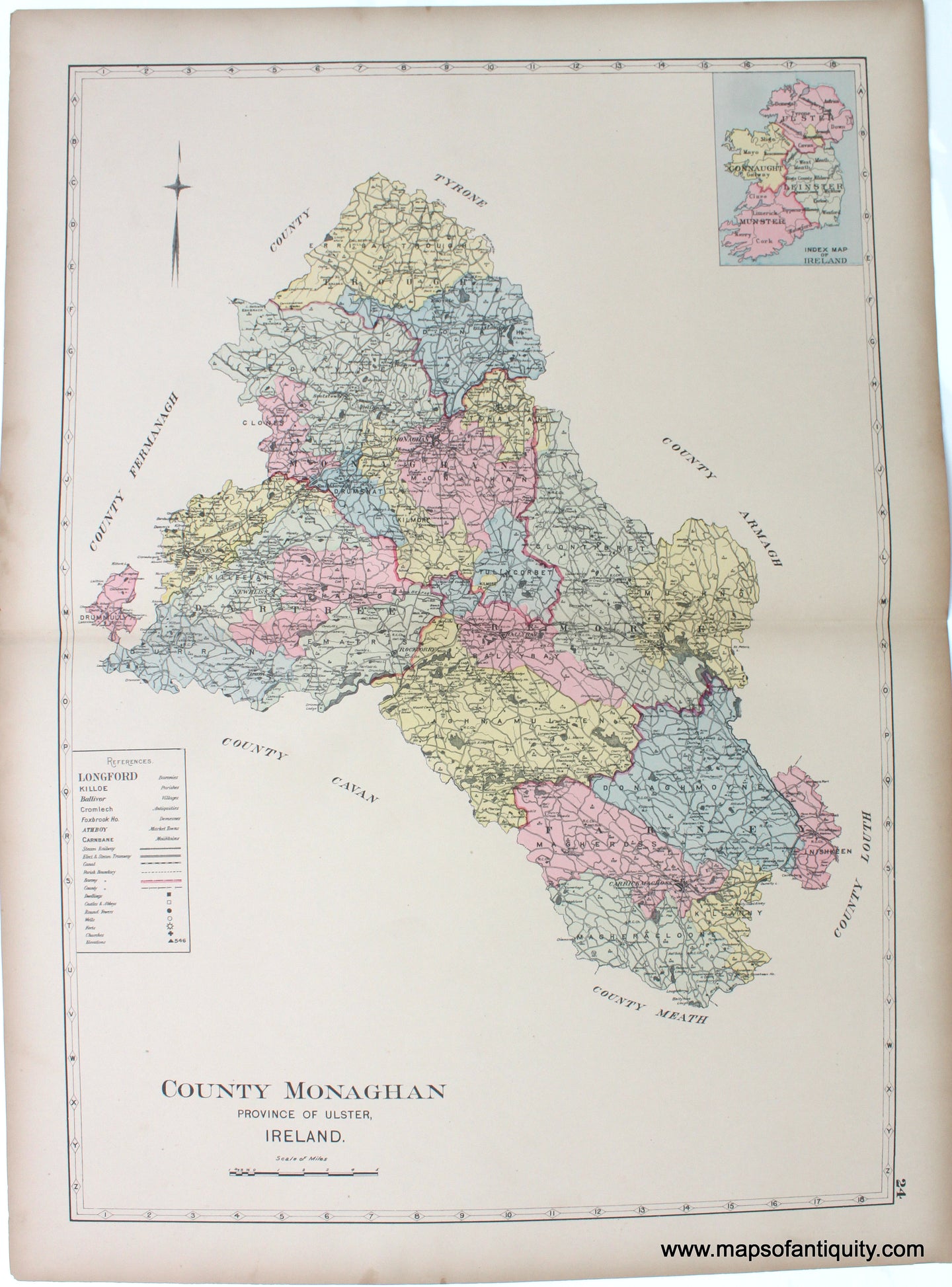 1901 - County Monaghan, Province of Ulster, Ireland. - Antique Map