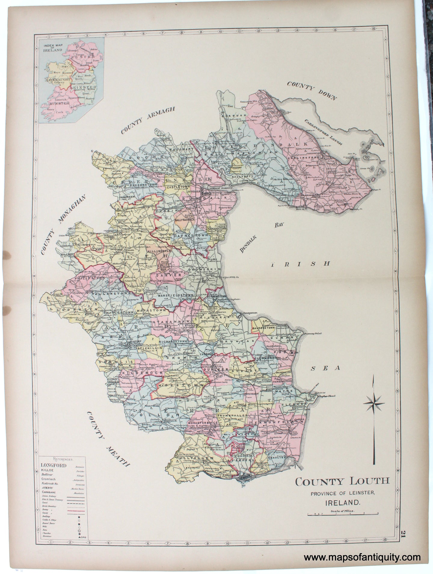 1901 - County Louth, Province of Leinster, Ireland. - Antique Map