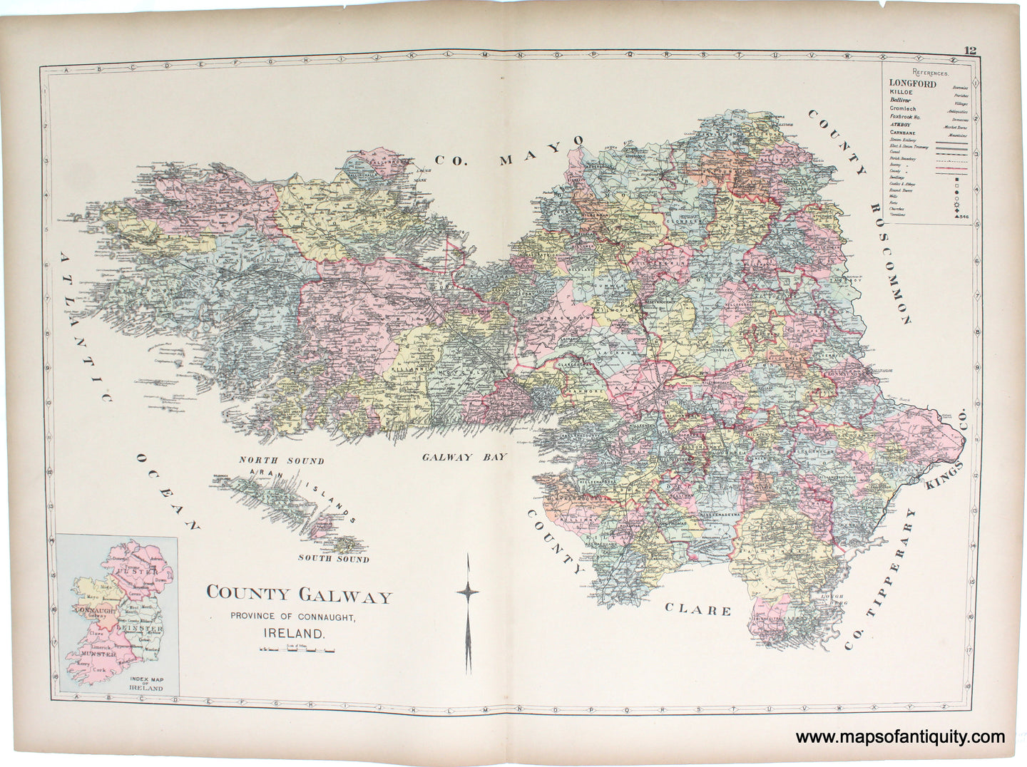 1901 - County Galway, Province of Connaught, Ireland. - Antique Map