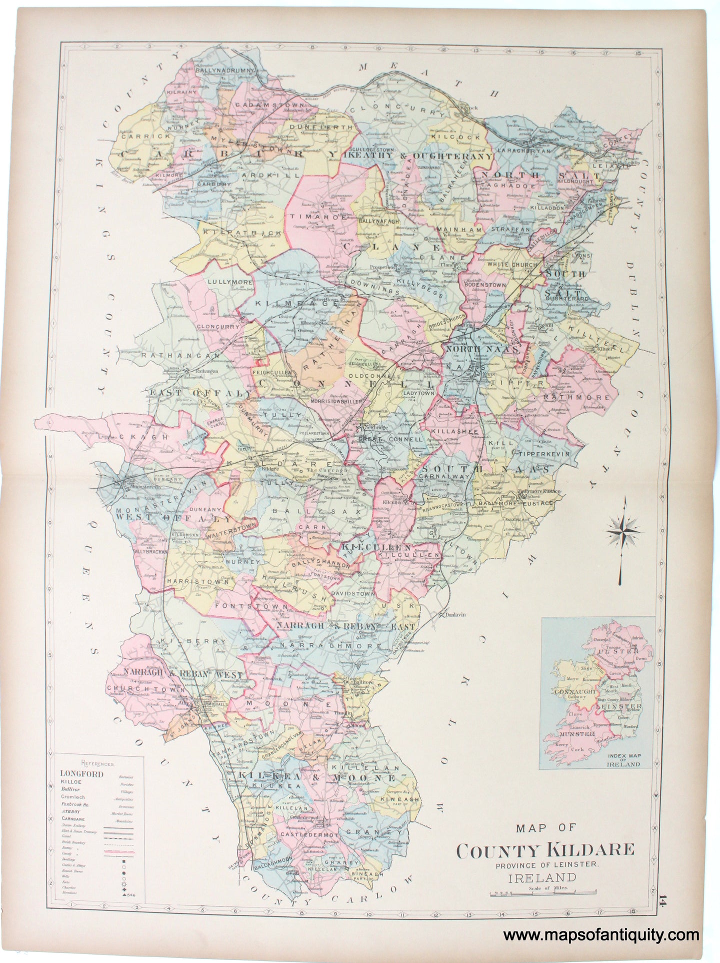 1901 - County Kildare, Province of Leinster, Ireland. - Antique Map