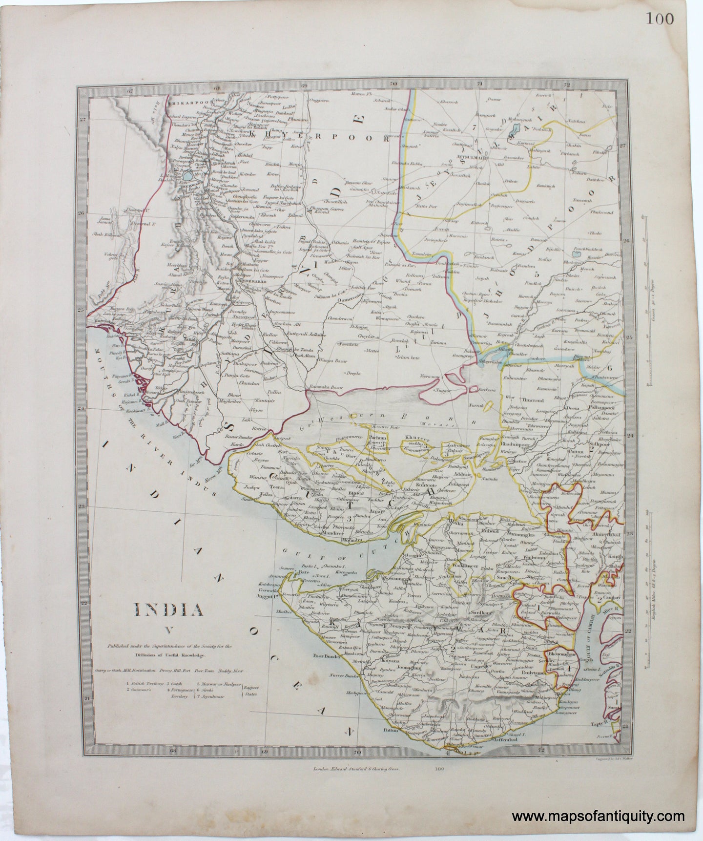 1845 - India V.  Region of Sinde, Cutch, Kattywar. - Antique Map