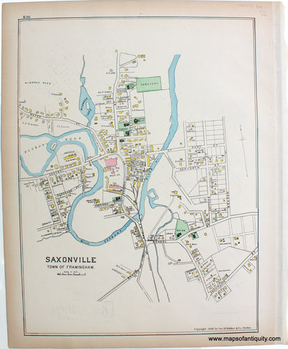 1889 - Saxonville, Town of Framingham - Antique Map