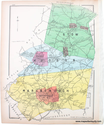 1889 - Stow/Hudson/Marlborough - Antique Map