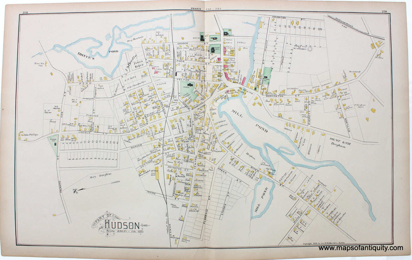 1889 - Hudson, Maynard, Sudbury (MA) - Antique Map