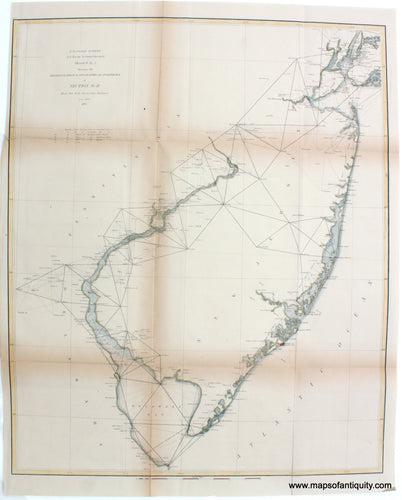 1873 - Sketch B No. 3 Showing the Triangulation & Geographical Positions in Section No. II from New York City to Cape Henlopen - Antique Chart