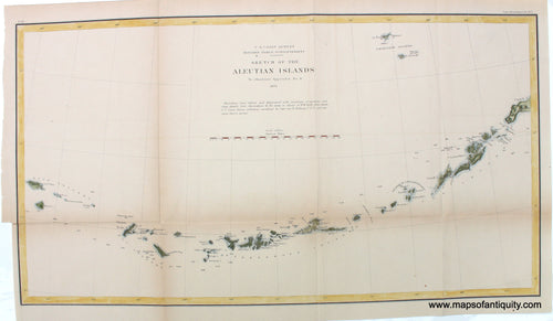 Hand-Colored-Genuine-Antique-Coast-Survey-Report-Chart-Sketch-of-the-Aleutian-Islands-1873-U.S.-Coast-Survey-Maps-Of-Antiquity-1800s-19th-century