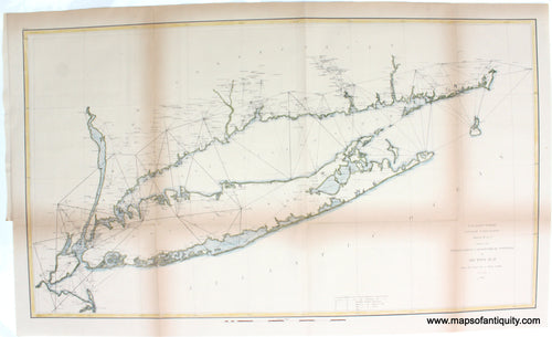 1873 - Long Island Sound, Sketch B No. 2 Showing the Triangulation & Geographical Positions in Section No. II From New York City to Point Judith - Antique Chart