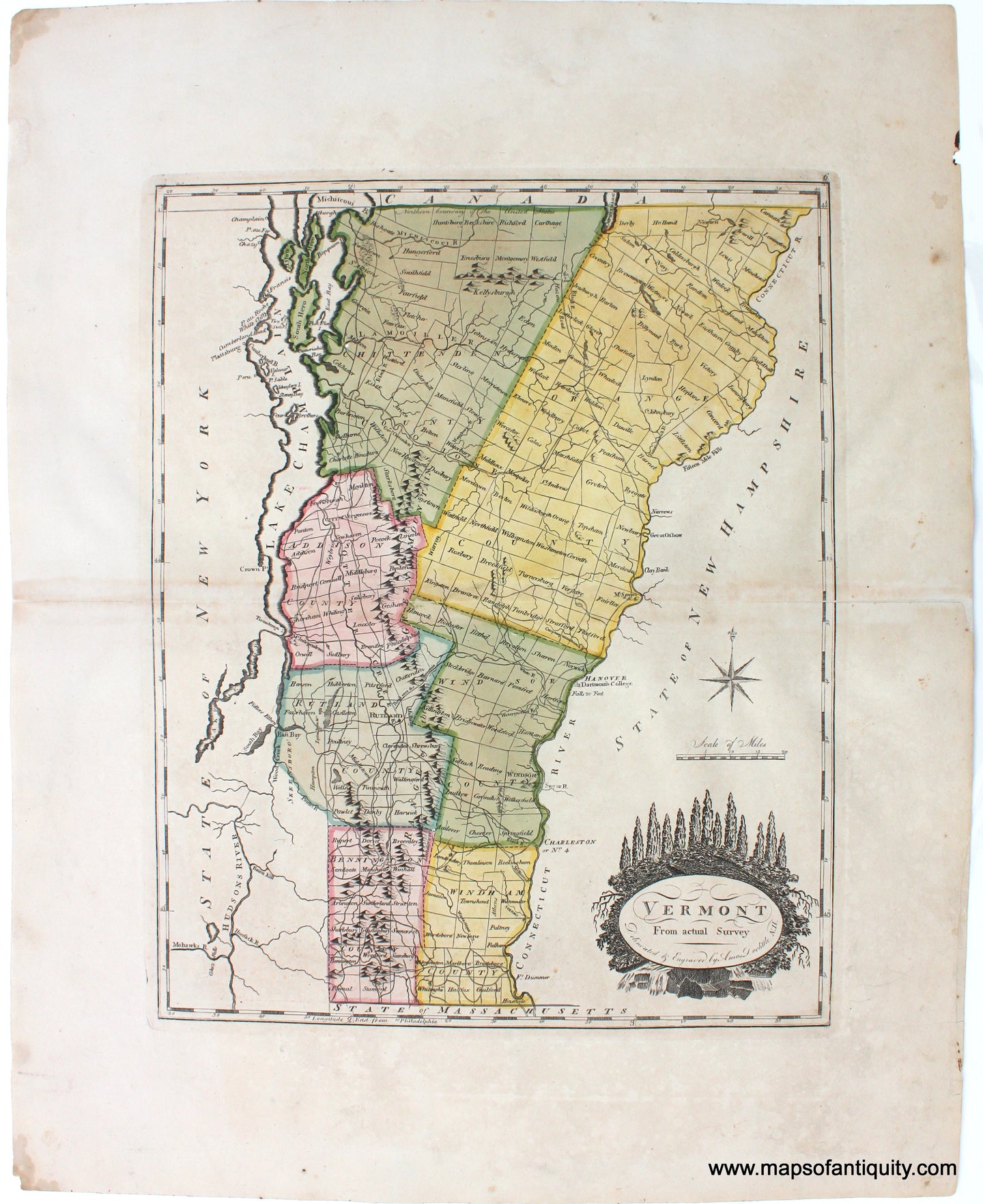 1795 - Vermont From actual Survey  - Antique Map