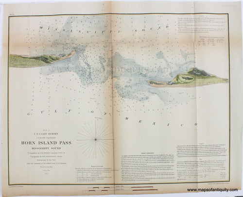 Genuine-Hand-Colored-Antique-Chart-Horn-Island-Pass-Mississippi-Sound-1853-US-Coast-Survey-Maps-Of-Antiquity