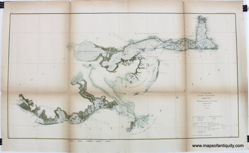 Antique-Map-Sketch-H-Showing-the-Progress-of-the-Survey-in-Section-No.-8-U.S.-Coast-Survey-Coastal-Chart-Nautical-Charts-Louisiana-Mississippi-Alabama-Gulf-of-Mexico-South-Southern-United-States-America-1846-1853-1850s-1800s-Mid-19th-Century-Maps-of-Antiquity