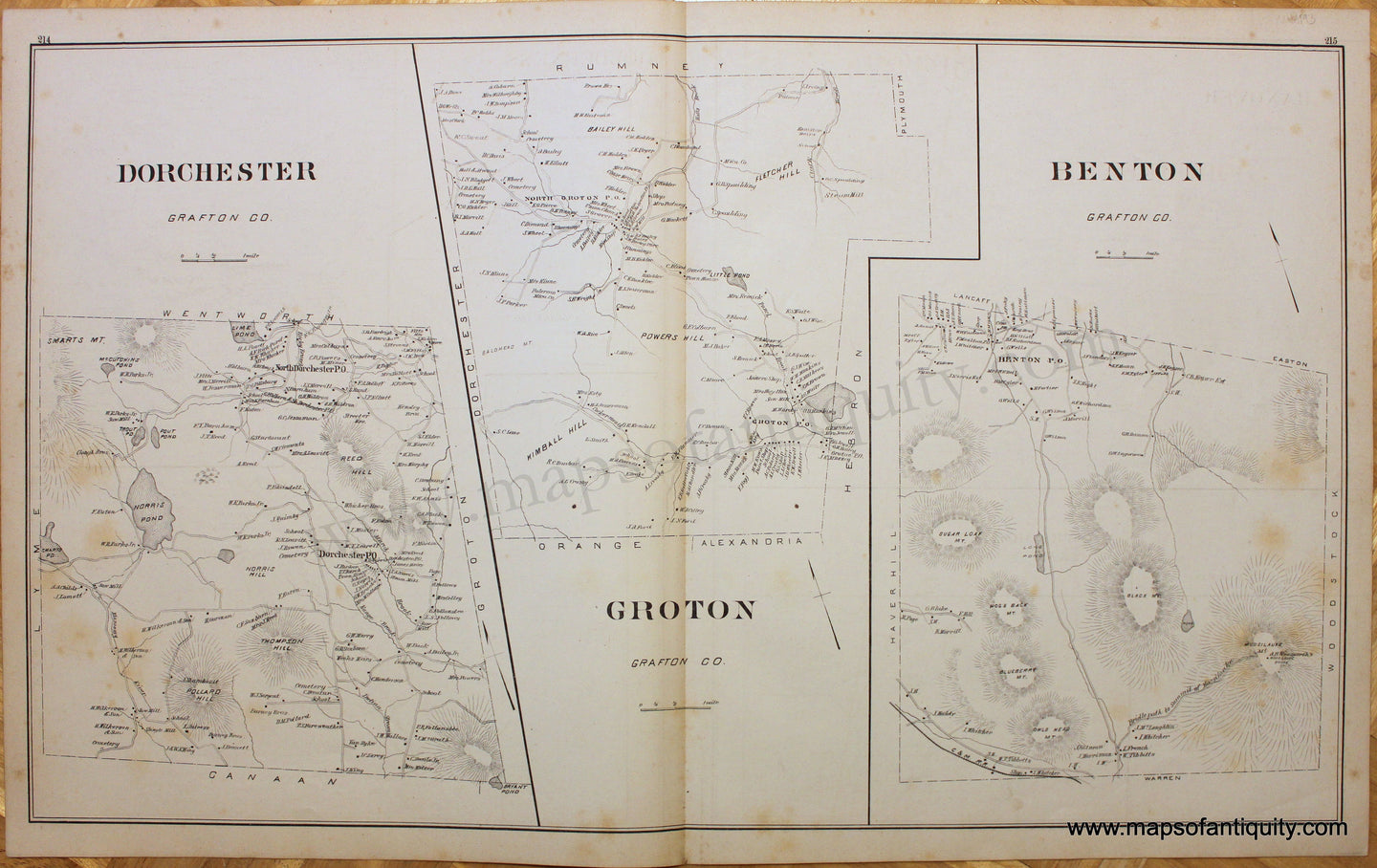 Antique-Map-Groton-Dorchester-Benton-(NH)-New-Hampshire--1892-Hurd-Maps-Of-Antiquity
