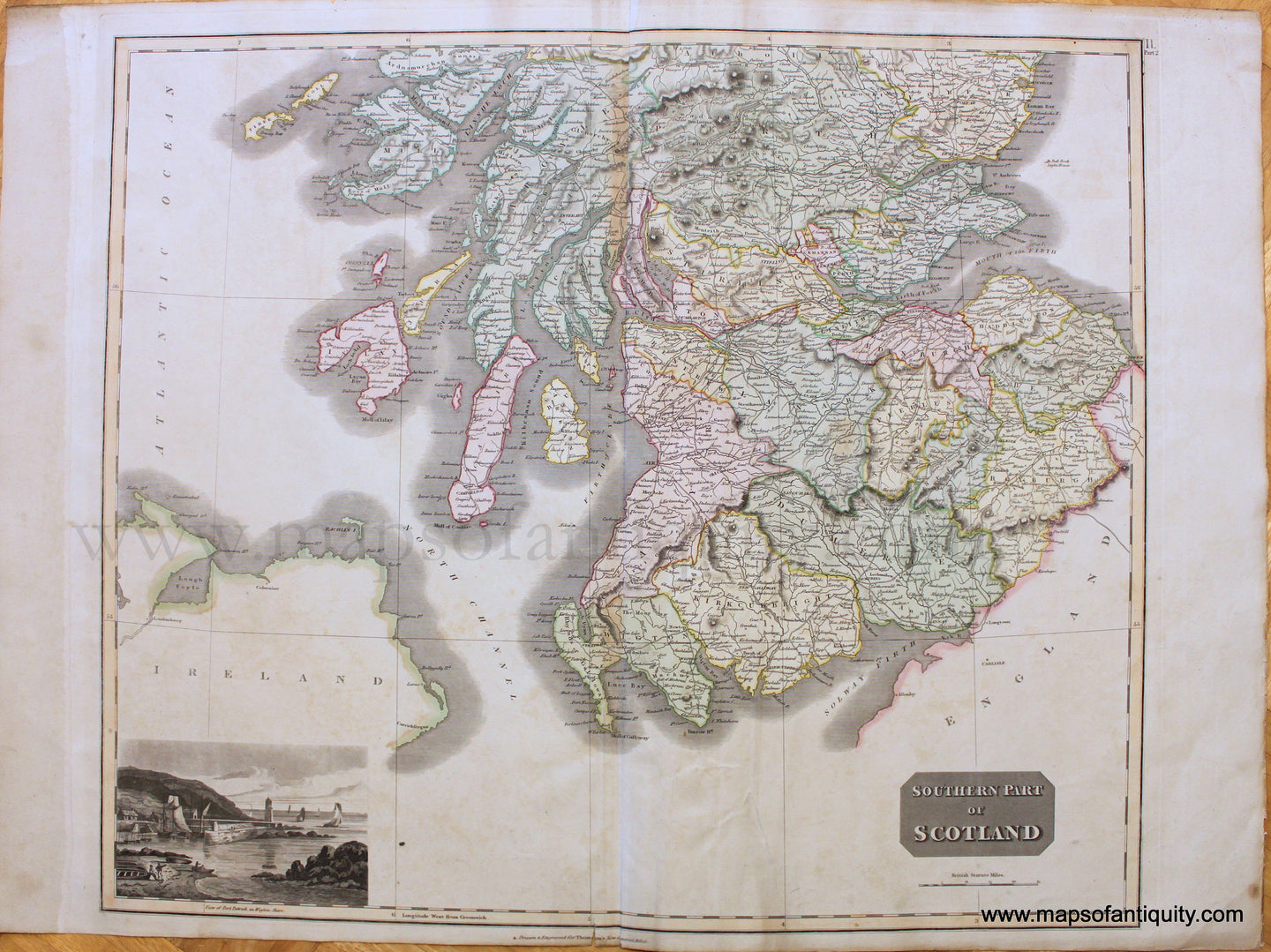 Antique-Hand-Colored-Map-Southern-Part-of-Scotland-Europe-Scotland-1821-Thomson-Maps-Of-Antiquity