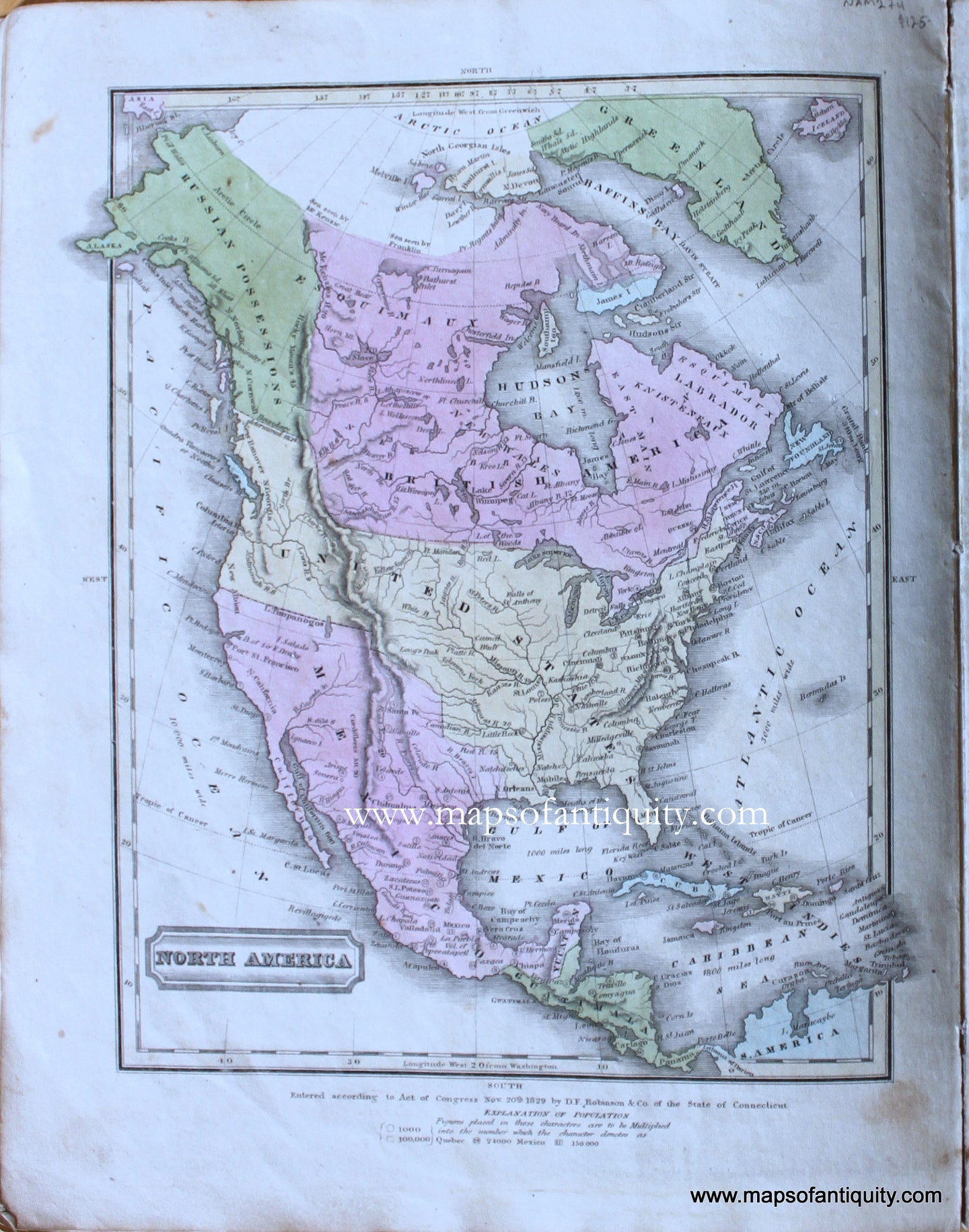 Genuine-Antique-Map-North-America-1830-E.-Huntington-/-D.F.-Robinson-&-Co.-Maps-Of-Antiquity
