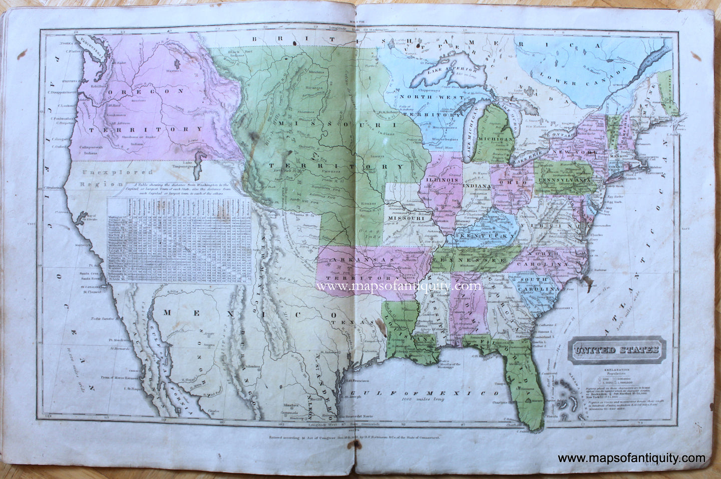 Genuine-Antique-Map-United-States-1830-E.-Huntington-/-D.F.-Robinson-&-Co.-Maps-Of-Antiquity