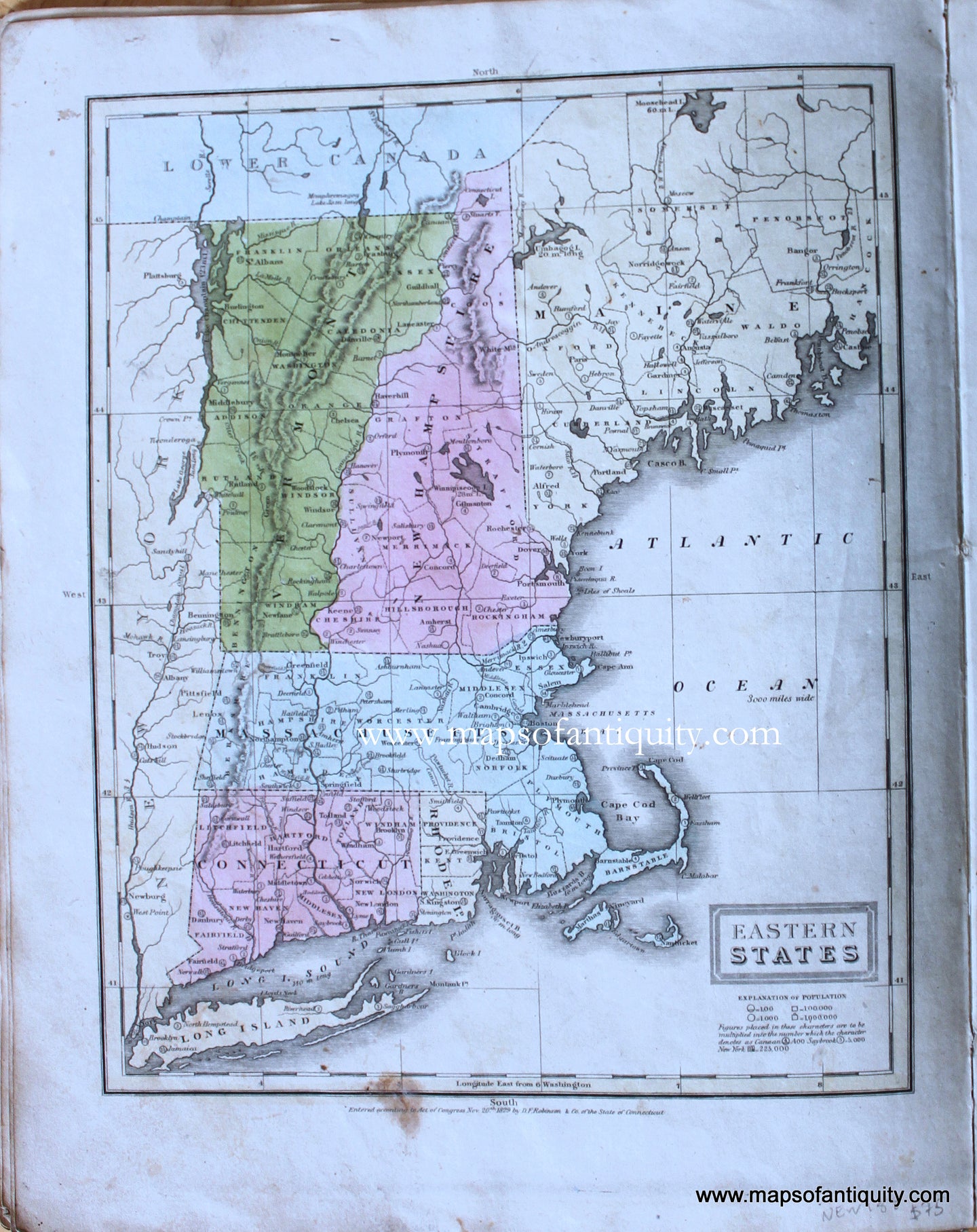 Genuine-Antique-Map-Eastern-States-1830-E.-Huntington-/-D.F.-Robinson-&-Co.-Maps-Of-Antiquity